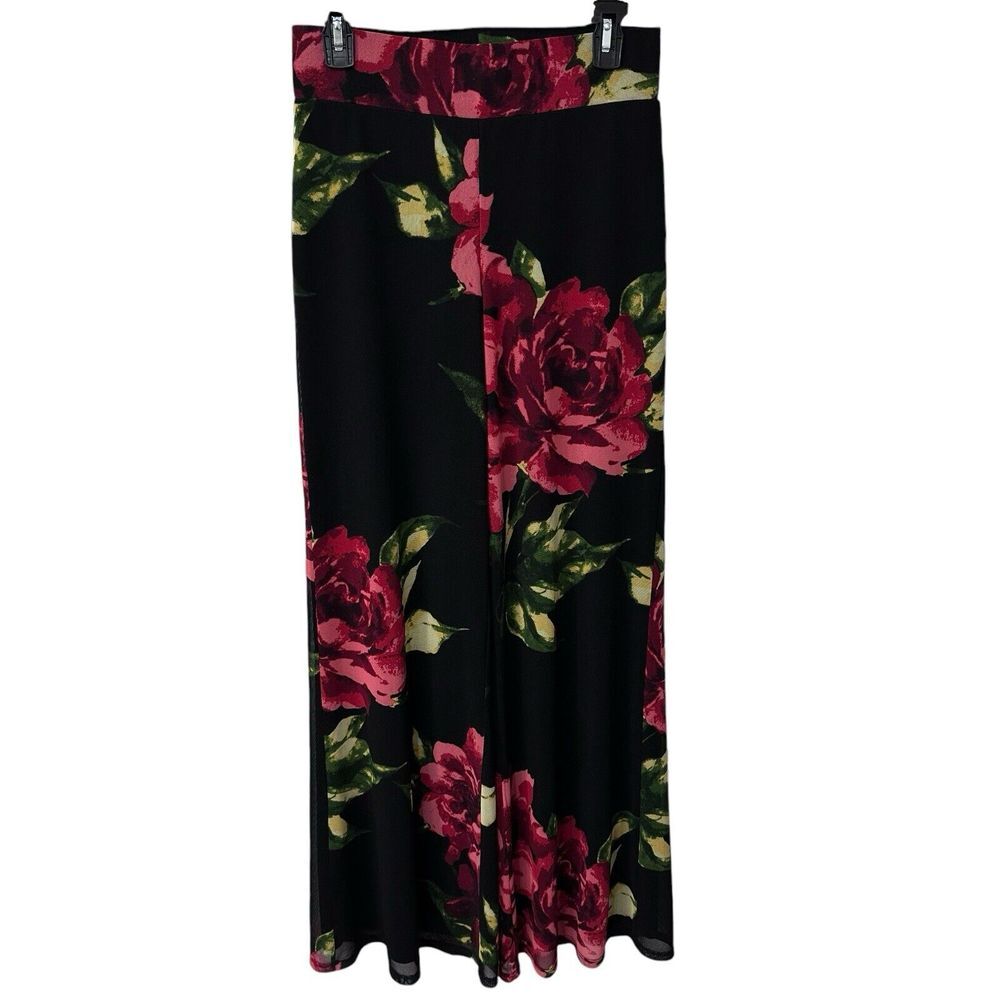 Frank Lyman Chiffon Floral Print Trousers Black/Fuchsia Women's Size‎ 4